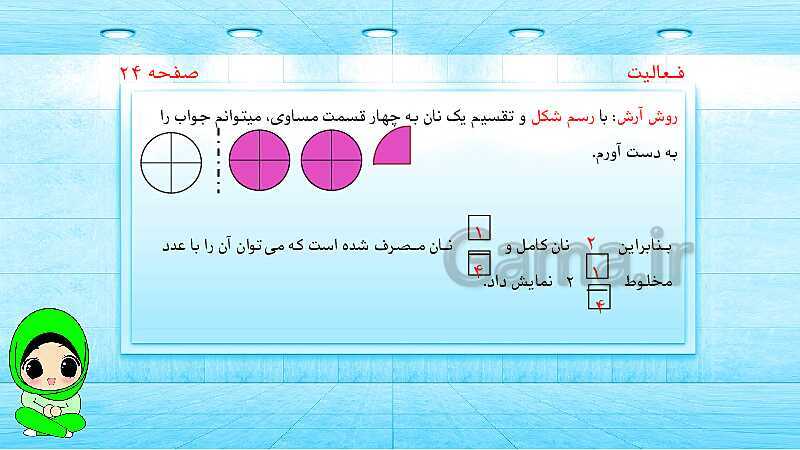 پاورپوینت ریاضی پنجم دبستان | کسرهای بزرگ‌تر از واحد- پیش نمایش