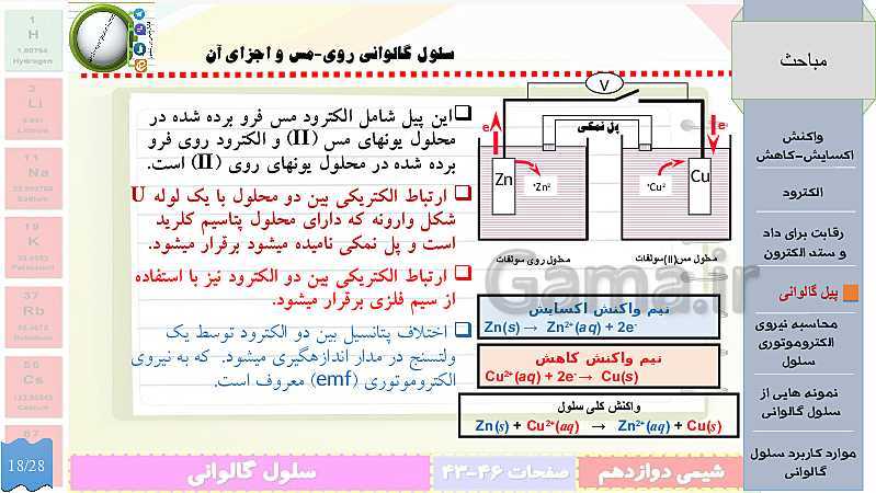 پاورپوینت تدریس شیمی (3) دوازدهم | الکتروشیمی و تبدیل انرژی شیمیایی به الکتریکی- پیش نمایش