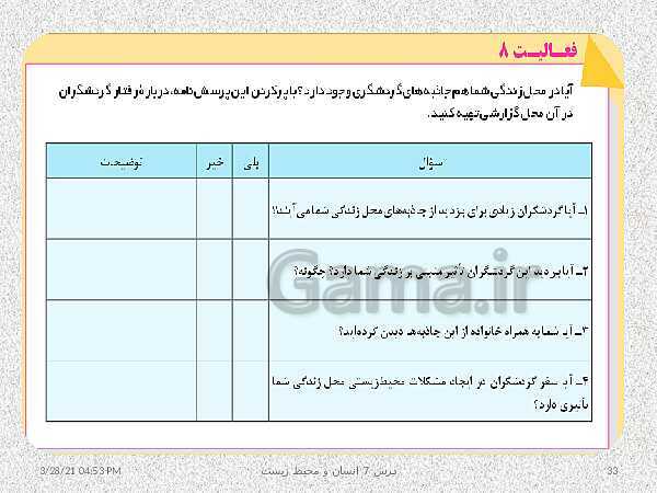 پاورپوینت نقشه مفهومی انسان و محیط زیست | درس 7: محیط زیست، بستر گردشگری مسئولانه- پیش نمایش