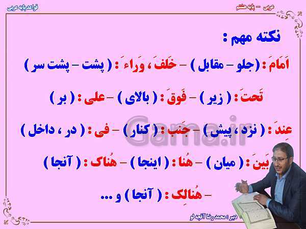 پاورپوینت عربی هفتم : آموزش قواعد پایه هفتم : شناخت اسم های استفهام یا پرسشی در عربی- پیش نمایش