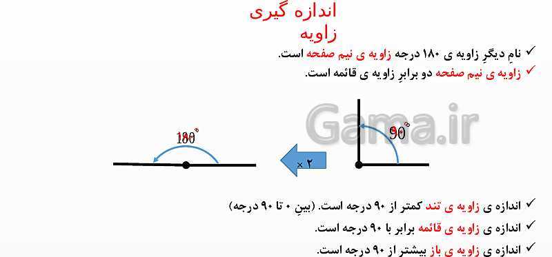 پاورپوینت اندازه‌گیری زاویه با نقاله و رسم زاویه ریاضی چهارم ابتدائی- پیش نمایش