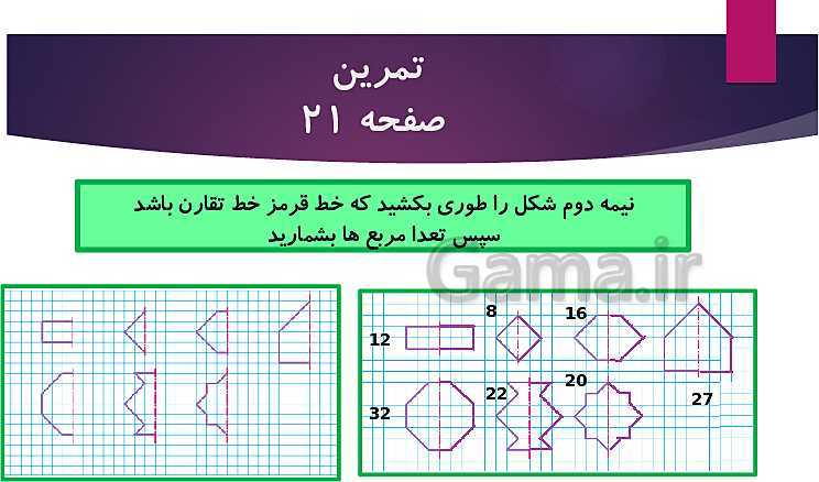 پاورپوینت آموزش ریاضی پایه سوم دبستان | خط تقارن- پیش نمایش