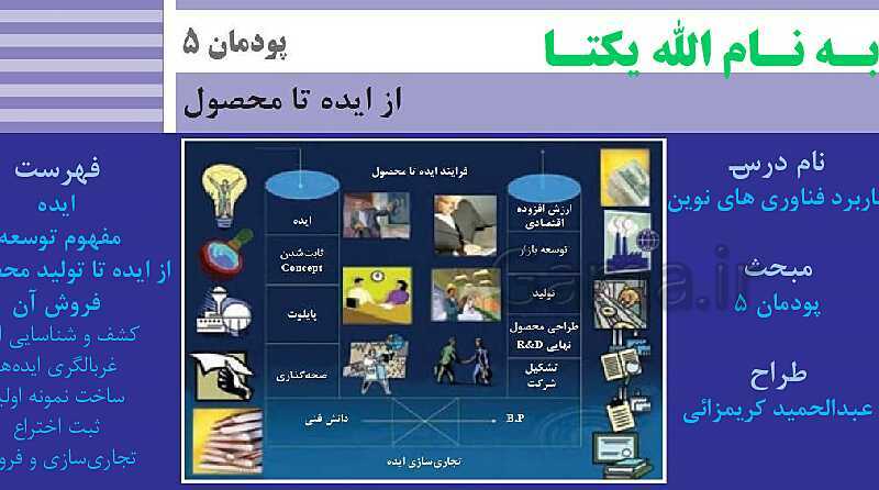 پاورپوینت آموزش مجازی کاربرد فناوری‌های نوین | پودمان 5: از ایده تا محصول- پیش نمایش