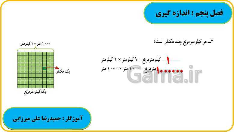 پاورپوینت حل فعالیت، کار در کلاس و تمرین های ریاضی ششم دبستان | فصل 5: اندازه گیری- پیش نمایش