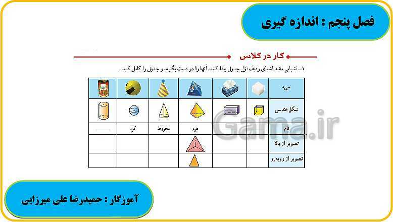 پاورپوینت حل فعالیت، کار در کلاس و تمرین های ریاضی ششم دبستان | فصل 5: اندازه گیری- پیش نمایش