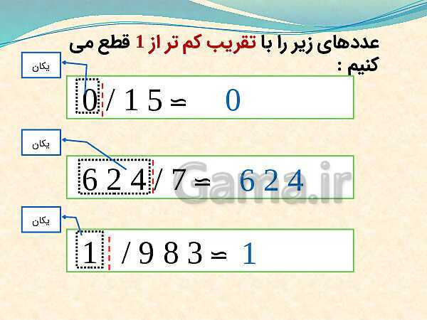 پاورپوینت تدریس ریاضی ششم دبستان | تقریب به روش قطع کردن- پیش نمایش