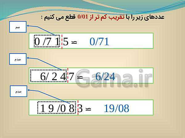 پاورپوینت تدریس ریاضی ششم دبستان | تقریب به روش قطع کردن- پیش نمایش