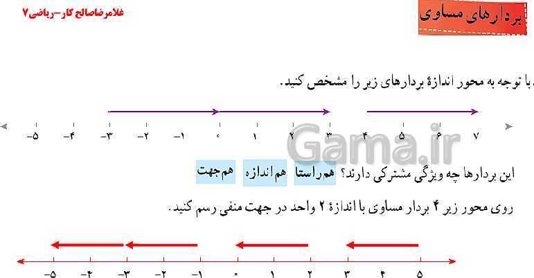 پاورپوینت ریاضی هفتم | فصل 8: بردار و مختصات (معرفی بردار و بردارهای مساوی)- پیش نمایش