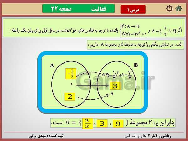 پاورپوینت تدریس ریاضی و آمار (2) یازدهم رشته انسانی | فصل 2: تابع- پیش نمایش