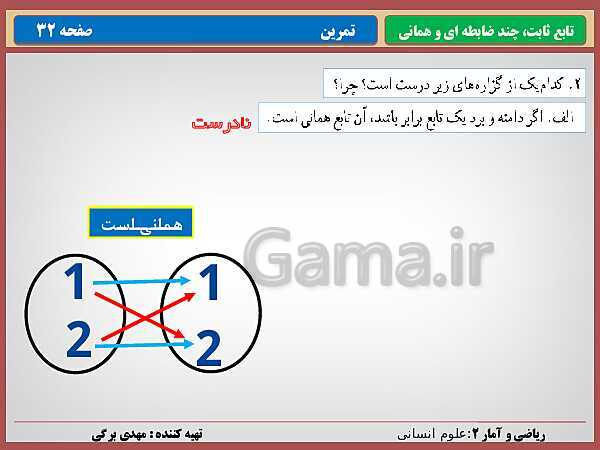 پاورپوینت تدریس ریاضی و آمار (2) یازدهم رشته انسانی | فصل 2: تابع- پیش نمایش