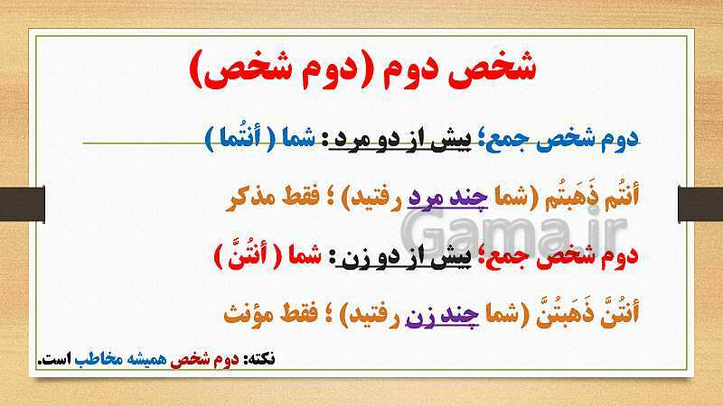 پاورپوینت قواعد عربی (1) دهم | درس 1: فعل ماضی، مضارع، امر و نهی- پیش نمایش