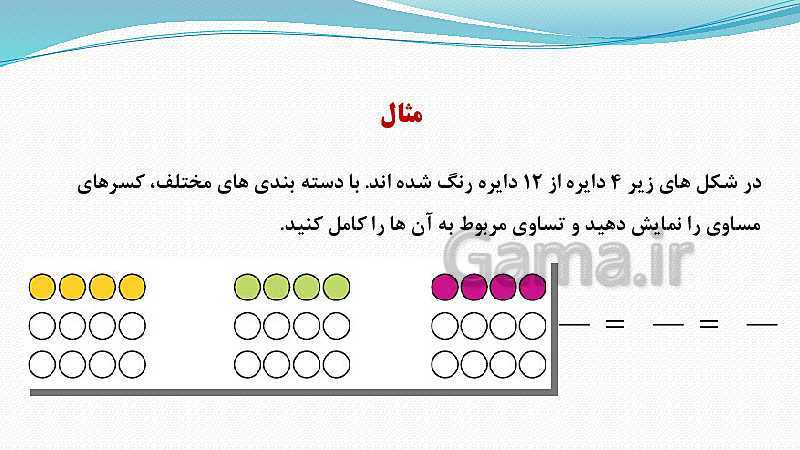 پاورپوینت ریاضی چهارم دبستان | کسرهای مساوی- پیش نمایش