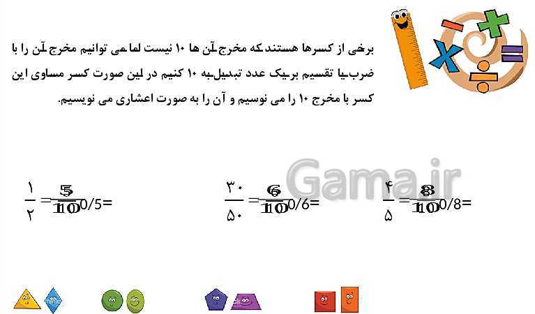 پاورپوینت ریاضی چهارم دبستان | فصل 5: عدد مخلوط و عدد اعشاری- پیش نمایش
